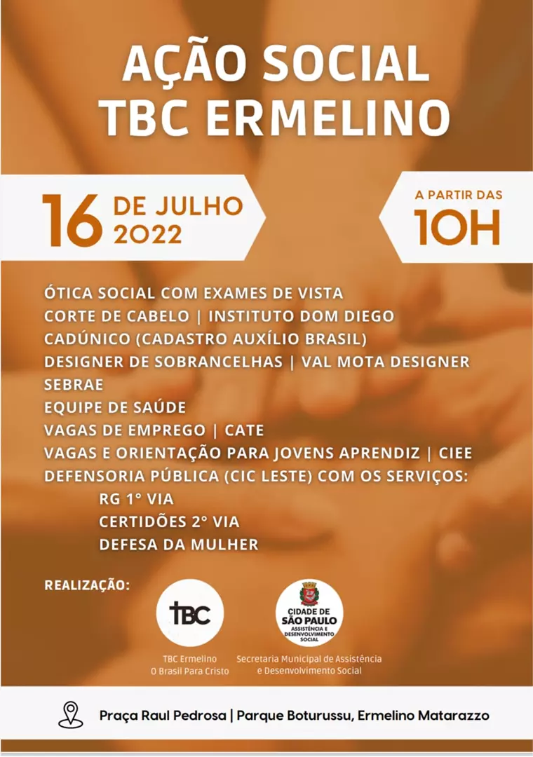 Ação Social do TBC Ermelino Matarazzo irá acontecer no próximo dia 16/07